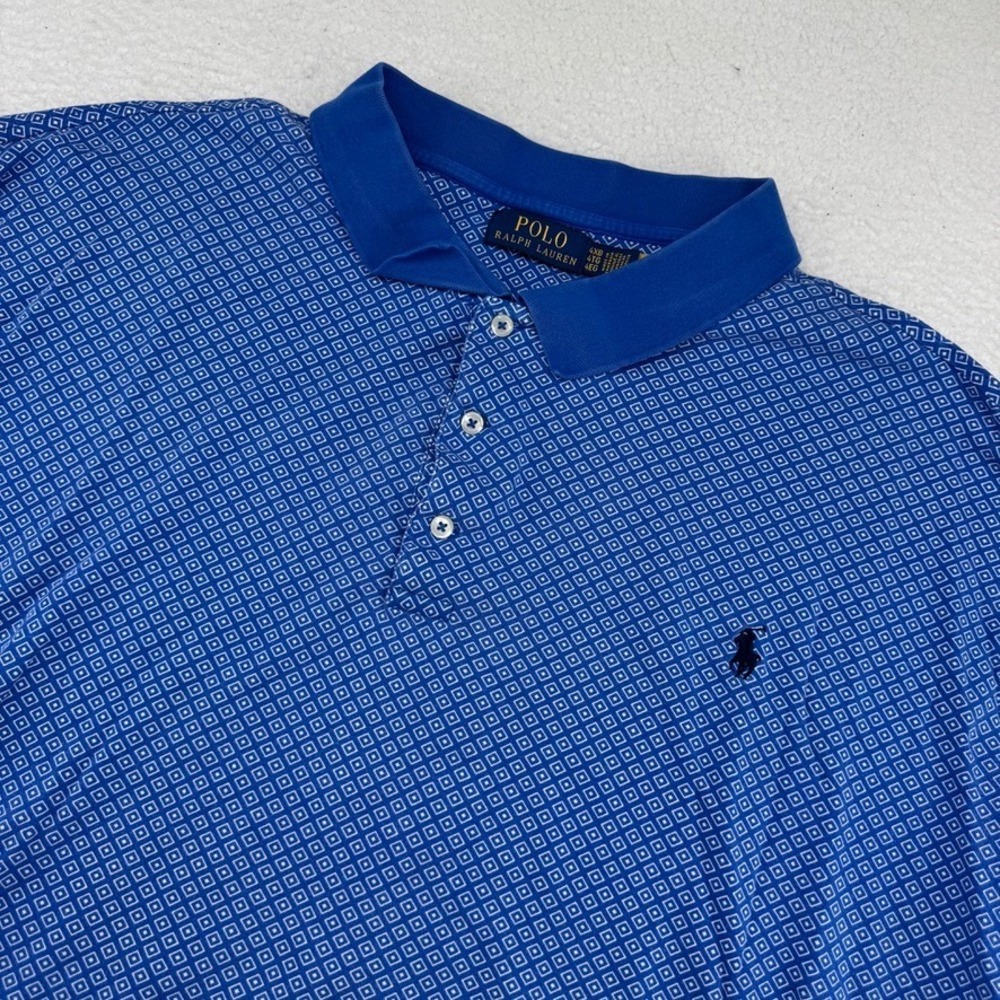 Polo Ralph Lauren Polo Men 4XB Blue Geometric AOP Short Sleeve Shirt Cotton Pony